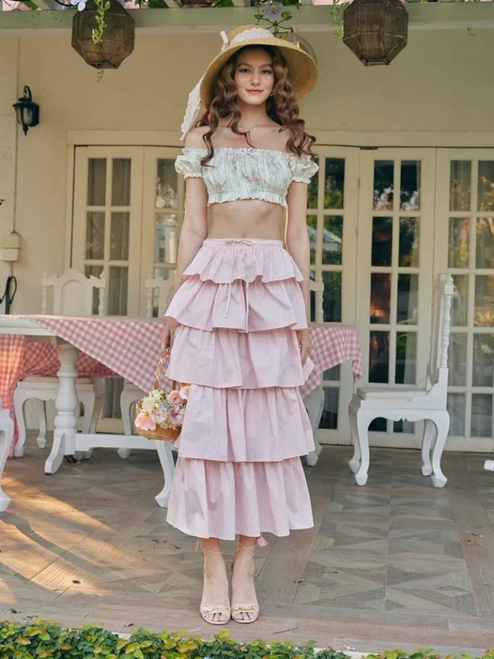 LACEMADE Fleur Poetry pink cotton ruffle skirt